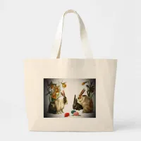 Easter Vintage Bunnies Looking at Candy Eggs, ZSSG Large Tote Bag