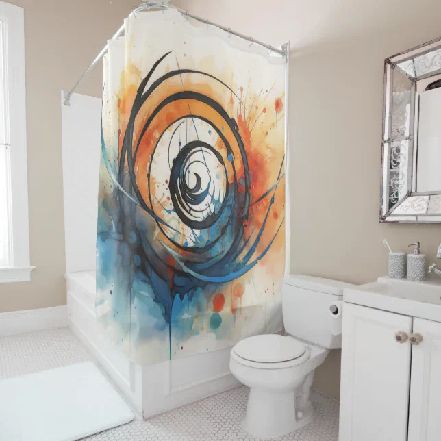 Wormhole in Time ink and watercolor Shower Curtain