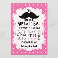 Girls Pink Mustache Party Invitation