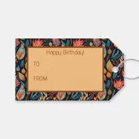 Cozy Autumn Floral Print Digital Folk Art Gift Tags