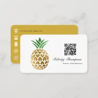 Faux Gold Foil Pineapple QR Code Business Card