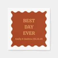 Best Day Ever Retro Seventies Trendy Wavy Wedding  Napkins