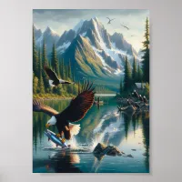 Majestic Eagle Capturing Fish at Sunrise 5x7 Poster