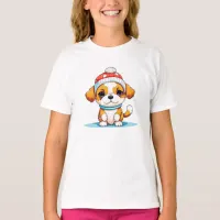 Cute Chibi Kawaii Cartoon Christmas Puppy Dog T-Shirt