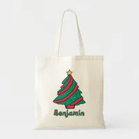 Merry Christmas Tree Boys Name Tote Bag