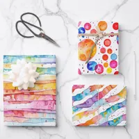 Watercolor Stripes and Polka Dots Colorful Wrapping Paper Sheets