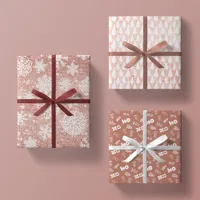 Rose Gold Glitter Pink White +Mauve Christmas Gift Wrapping Paper Sheets