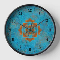 Southwest Mountain Peaks Turquoise Old West Framed Clock