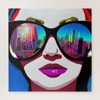 City Reflection in Sunglasses Woman Jigsaw Puzzle