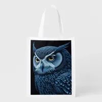 Blue and Black Ai art Owl Grocery Bag