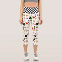 Fifties Graphics with Milkshakes, Hot dogs Retro  Capri Leggings