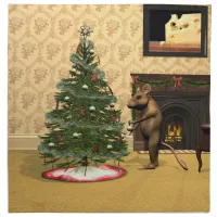 Cute Mouse Decorating a Christmas Tree Napkin