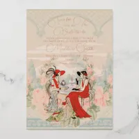 Vintage Garden Floral Time for Tea Bridal Shower Foil Invitation