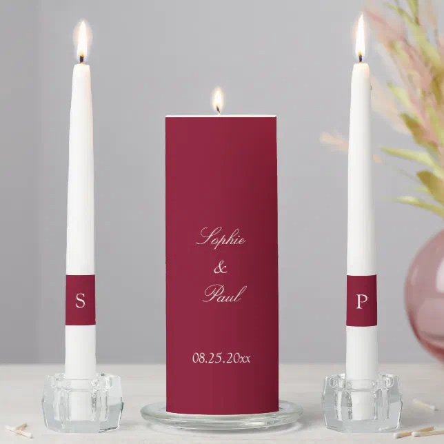 Elegant Burgundy Wedding Unity Candle Set