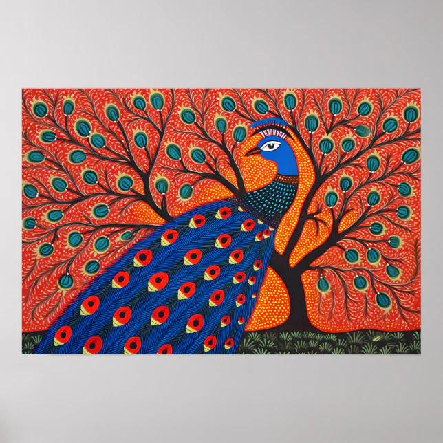 Indian Gond Art Peacock | Art of India Poster