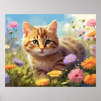 *~*  Kitty Cat 5:4  Kitten Field Wild Flowers AP68 Poster