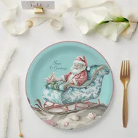 Santa’s Chinoiserie Sleigh on beach  Paper Plates