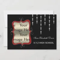 dangling pearls red Graduation photo Invites