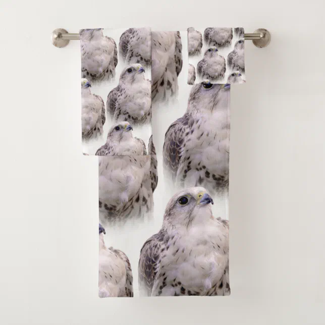 Vignetted Portrait of an Inquisitive Saker Falcon Bath Towel Set