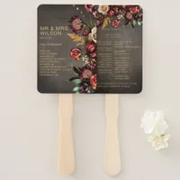 Dark Moody Bold Wild Flower Wedding Program Hand Fan