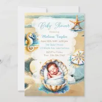 Sweet Seaside Boy's Baby Shower Coastal Themed Invitation