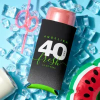 Modern Girly Bright Green 40 and Fresh Seltzer Can Cooler