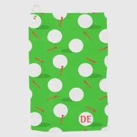 Golfer Golf Balls and Tees Pattern Monogram Golf Towel