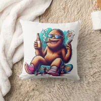 Party time with a chill Sasquatch on skateboards Throw Pillow