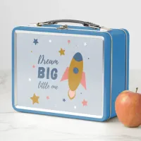 Dream Big Little One Cute Cartoon Space Rocket Metal Lunch Box
