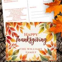 Elegant Watercolor Fall Leaves Border Thanksgiving Postcard