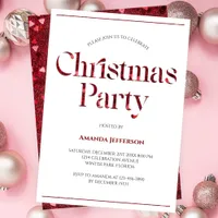 Modern Minimalist Red Glitter Christmas Party Invitation