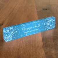 Glittery Azure Gradient Desk Name Plate