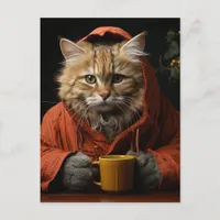 Adorable Cat With Coffee Postcard