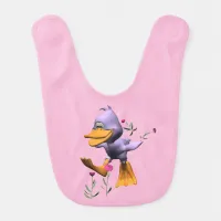 Cute Happy Cartoon Duck Running Through Flowers Baby Bib