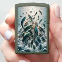 A School of Silvery Fish Swirling Zippo Lighter