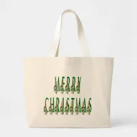 Merry Christmas Candle Font Large Tote Bag