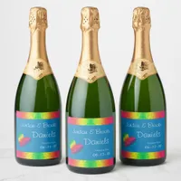 [Rainbow Crinkle Wedding] Heart Butterfly Blue Sparkling Wine Label