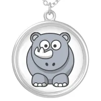 Cute Funny Rhinoceros Cartoon Silver Plated Necklace