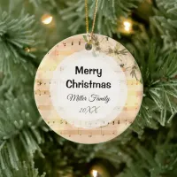 Merry Christmas Personalized Vintage Sheet Music Ceramic Ornament