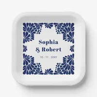 Mexican Navy Blue Talavera Wedding Paper Plates