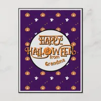 Halloween pattern and spooky message holiday postcard