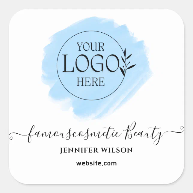 Blue watercolor brushstroke upload your logo square sticker