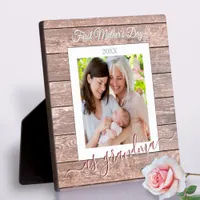 Custom Text + Photo First Mother's Day Rustic Gift Plaque