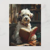 A Cute Dog Reading A Book Postcard