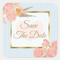 Save the Date Blue vintage Bird Wedding Sticker