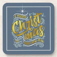 Magical Christmas Typography Gold ID441 Beverage Coaster