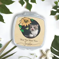 Vintage Floral Cat Photo Stylish Script Name Compact Mirror