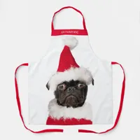 Cute Black Pug in Santa Hat Christmas Apron