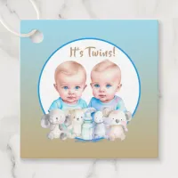 Twin Boy's Baby Shower Watercolor Animals Favor Tags