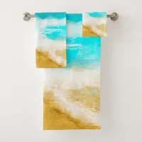 Seaside Beach House Turquoise Ocean Waves Bath Towel Set